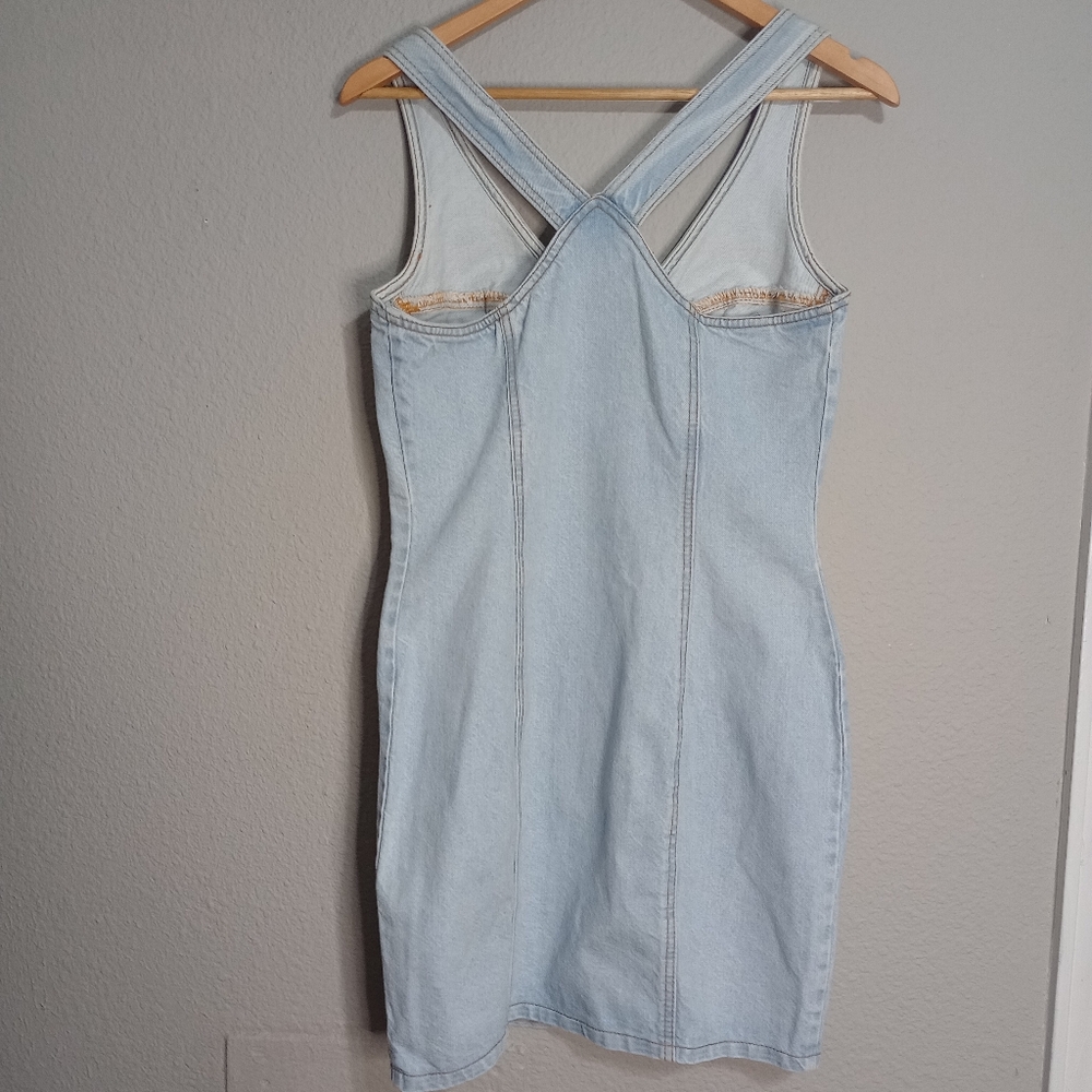Bongo Vintage 90s Y2K Denim Mini Dress Light Wash - Picture 2 of 12